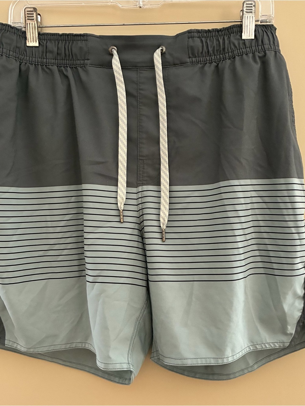 Vuori Men's Gray and Light Blue Striped Shorts with Liner. Size XL